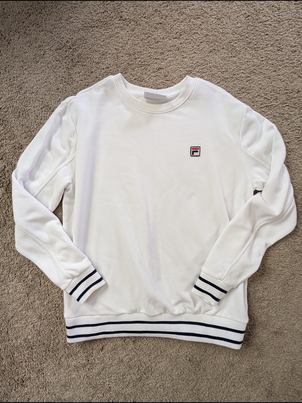 Fila White French Terry Crewneck Sweatshirt with Striped Trim Size XL - Picture 2 of 12